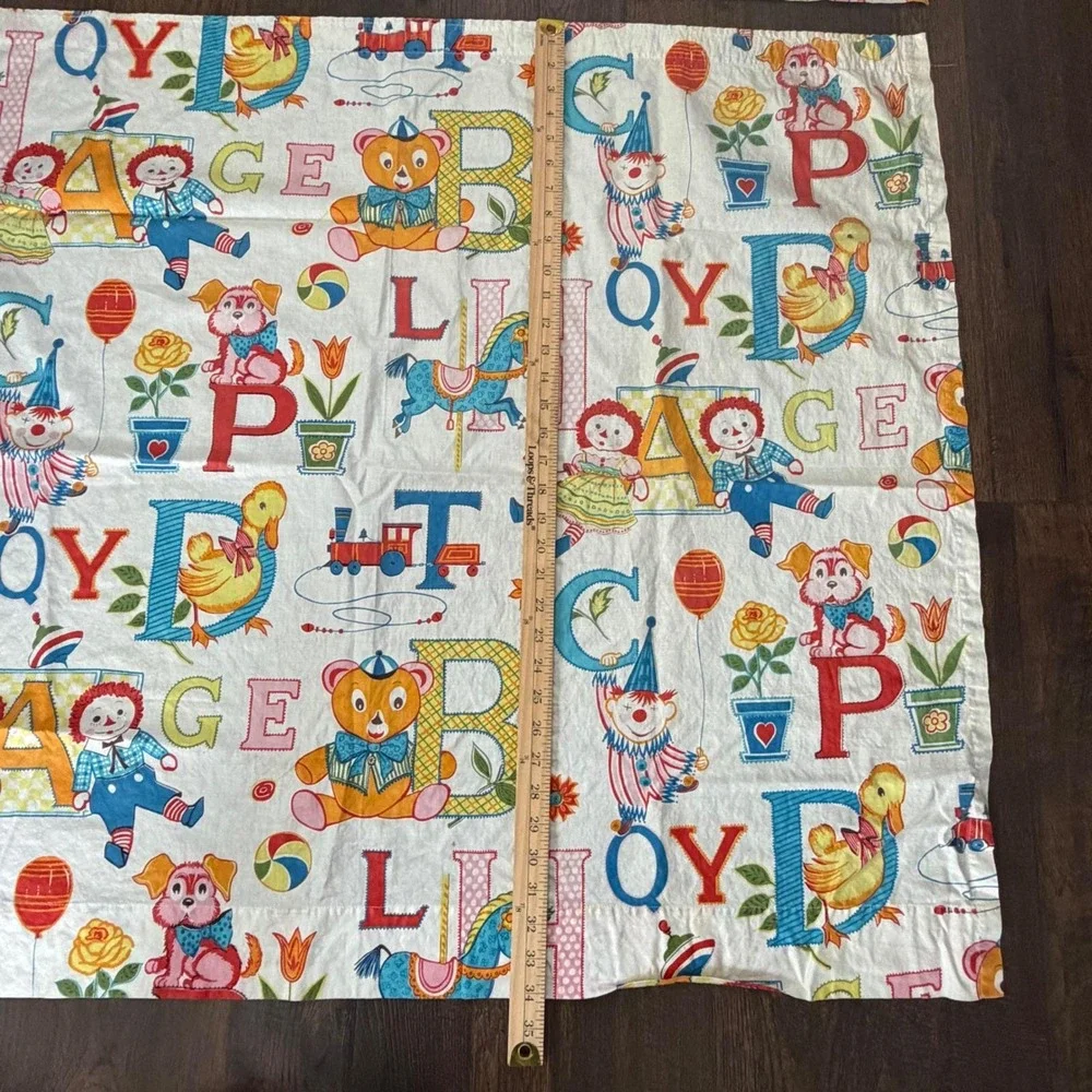2 VTG Raggedy Ann Andy Fabric Panels Curtains‎ Kids Alphabet Toy Print MCM 34x41